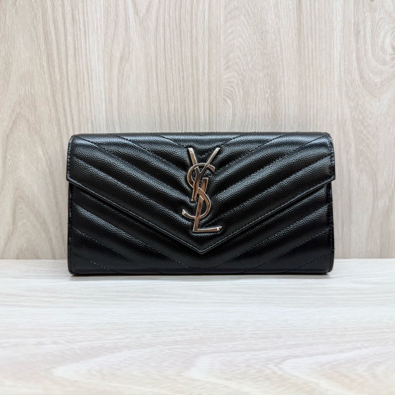 YSL黑銀魚子醬牛皮信封長夾372264-1