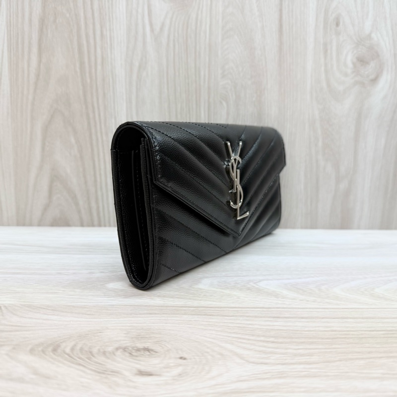 YSL黑銀魚子醬牛皮信封長夾372264-4