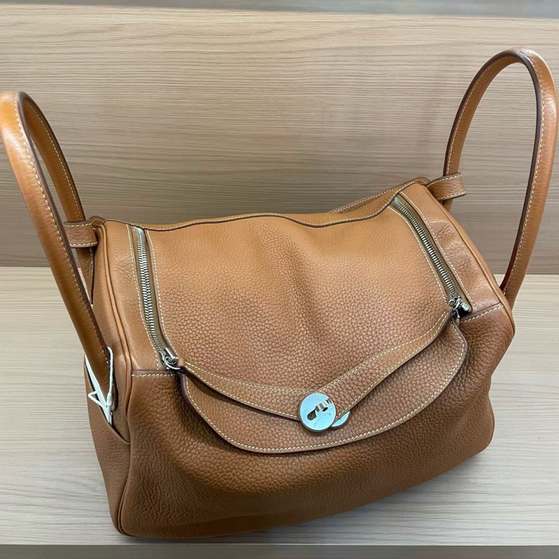 NO:C84 Hermes愛馬仕 LINDY 金棕色銀扣TC 34 ，2015年 t刻 無附件-4