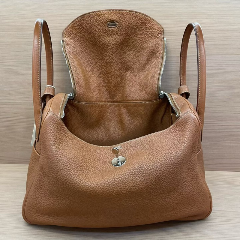 NO:C84 Hermes愛馬仕 LINDY 金棕色銀扣TC 34 ，2015年 t刻 無附件-6