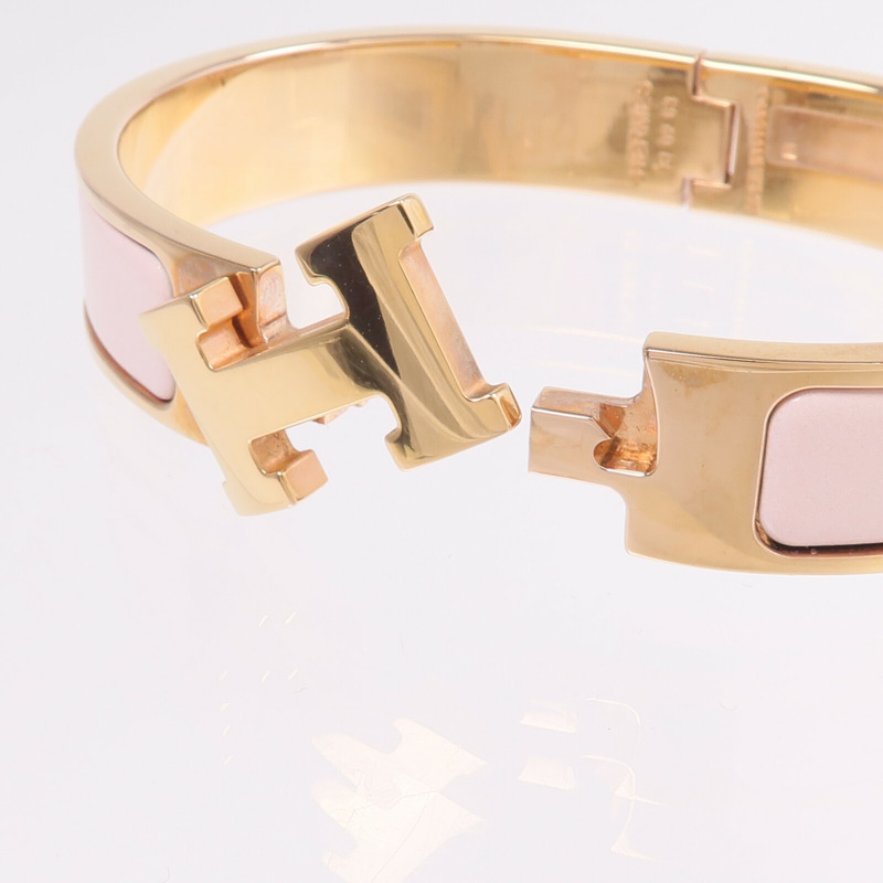 HERMES 金屬/琺瑯Clic H Bracelet手鐲Rose Candeur-5