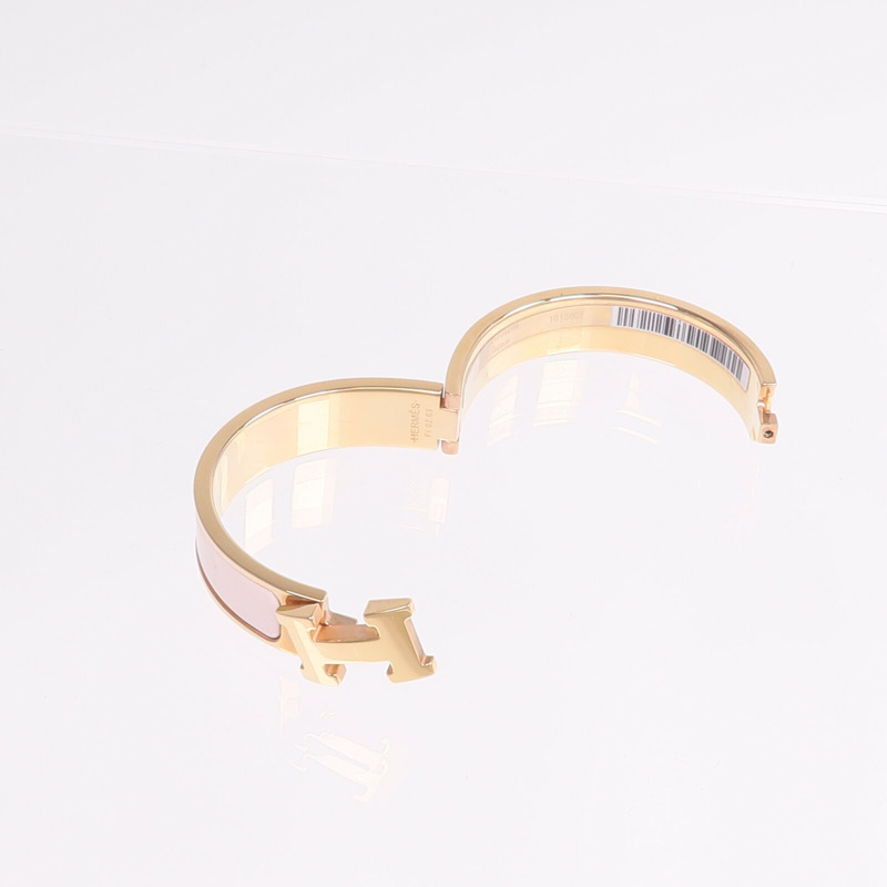 HERMES 金屬/琺瑯Clic H Bracelet手鐲Rose Candeur-6