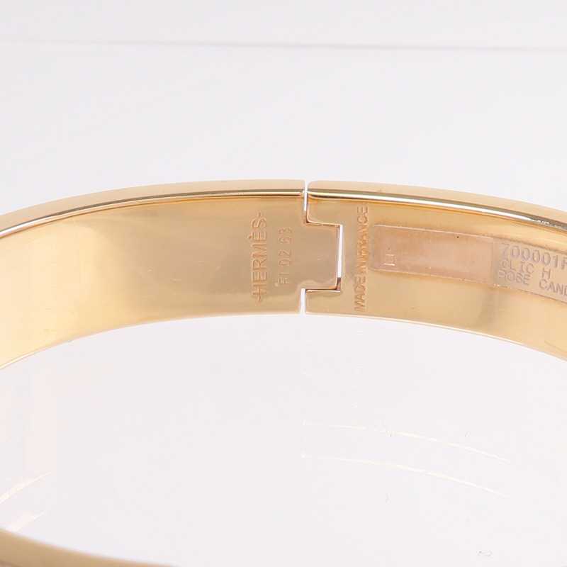 HERMES 金屬/琺瑯Clic H Bracelet手鐲Rose Candeur-7