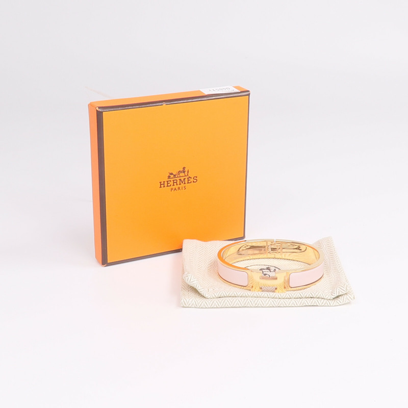 HERMES 金屬/琺瑯Clic H Bracelet手鐲Rose Candeur-8