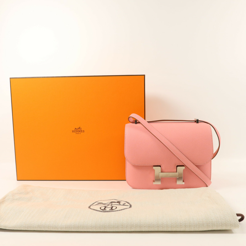 HERMES Epsom皮革Constance Mini肩背袋Rose Confetti-9