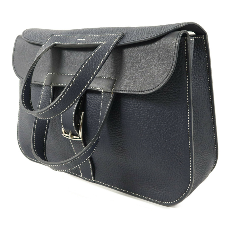 HERMES Clemence皮革Halzan 31手挽肩背兩用袋Bleu Indigo/Bleu Nuit-2