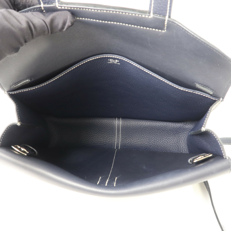HERMES Clemence皮革Halzan 31手挽肩背兩用袋Bleu Indigo/Bleu Nuit-4