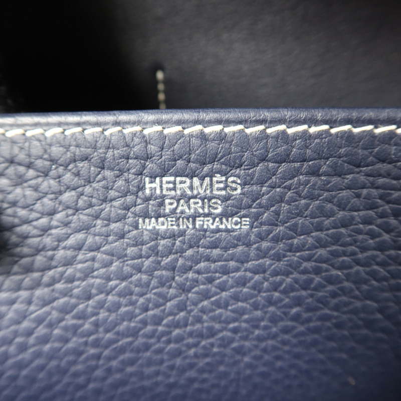 HERMES Clemence皮革Halzan 31手挽肩背兩用袋Bleu Indigo/Bleu Nuit-5