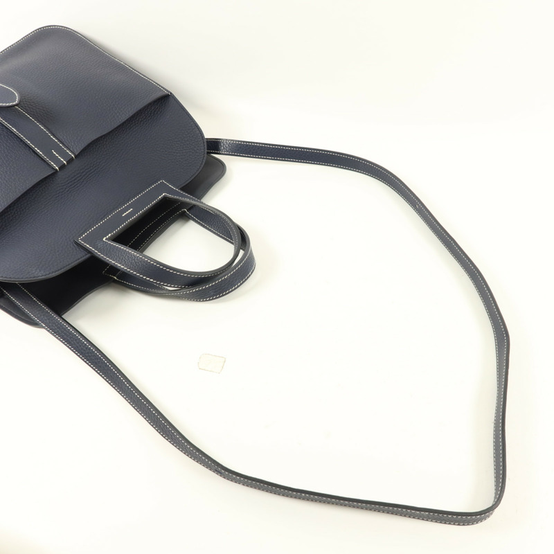 HERMES Clemence皮革Halzan 31手挽肩背兩用袋Bleu Indigo/Bleu Nuit-7