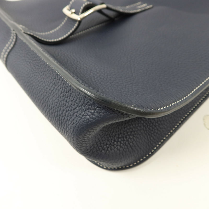 HERMES Clemence皮革Halzan 31手挽肩背兩用袋Bleu Indigo/Bleu Nuit-9