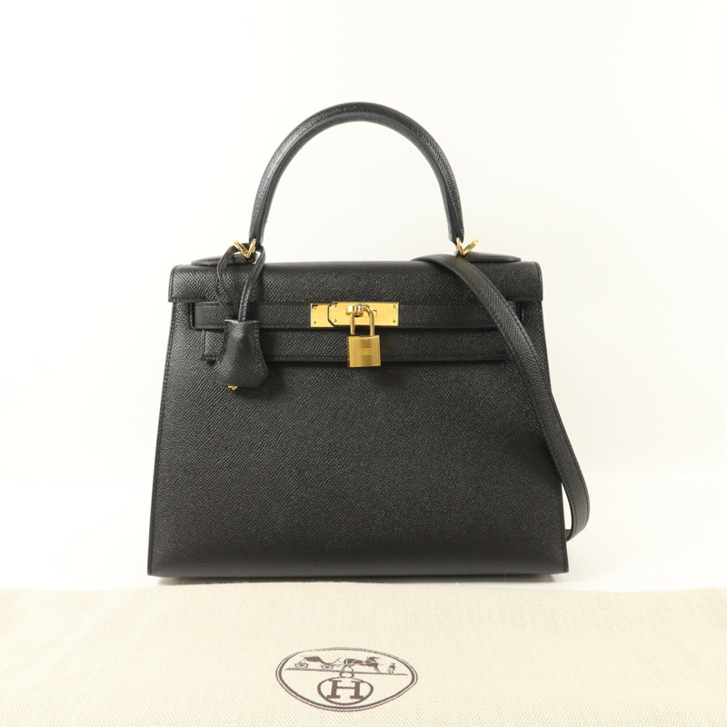 HERMES Epsom皮革Kelly 28手挽肩背兩用袋Noir-9