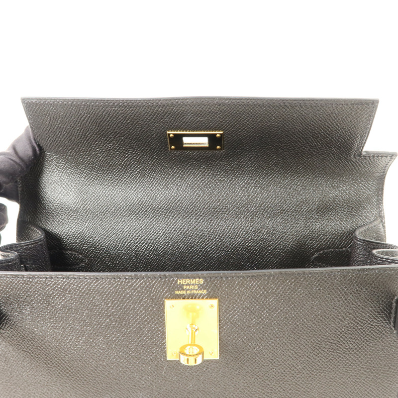 HERMES Epsom皮革Kelly 28手挽肩背兩用袋Noir-12