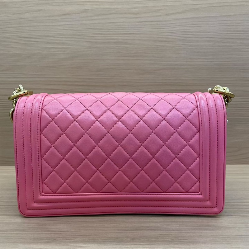 NO:D25 Chanel 香奈儿 leboy 中号 牛皮粉色金扣 單肩斜挎鏈條包 2017年 23開 尺寸底長25*高14*寬8* 有塵袋 無卡無盒子-1