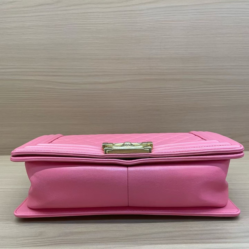 NO:D25 Chanel 香奈儿 leboy 中号 牛皮粉色金扣 單肩斜挎鏈條包 2017年 23開 尺寸底長25*高14*寬8* 有塵袋 無卡無盒子-2