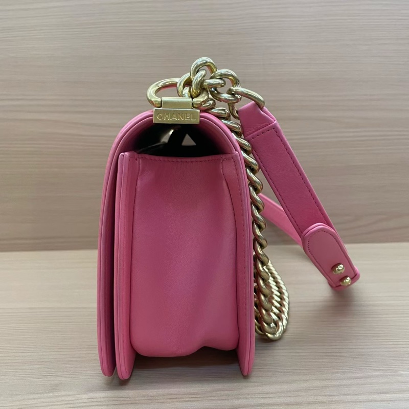 NO:D25 Chanel 香奈儿 leboy 中号 牛皮粉色金扣 單肩斜挎鏈條包 2017年 23開 尺寸底長25*高14*寬8* 有塵袋 無卡無盒子-4