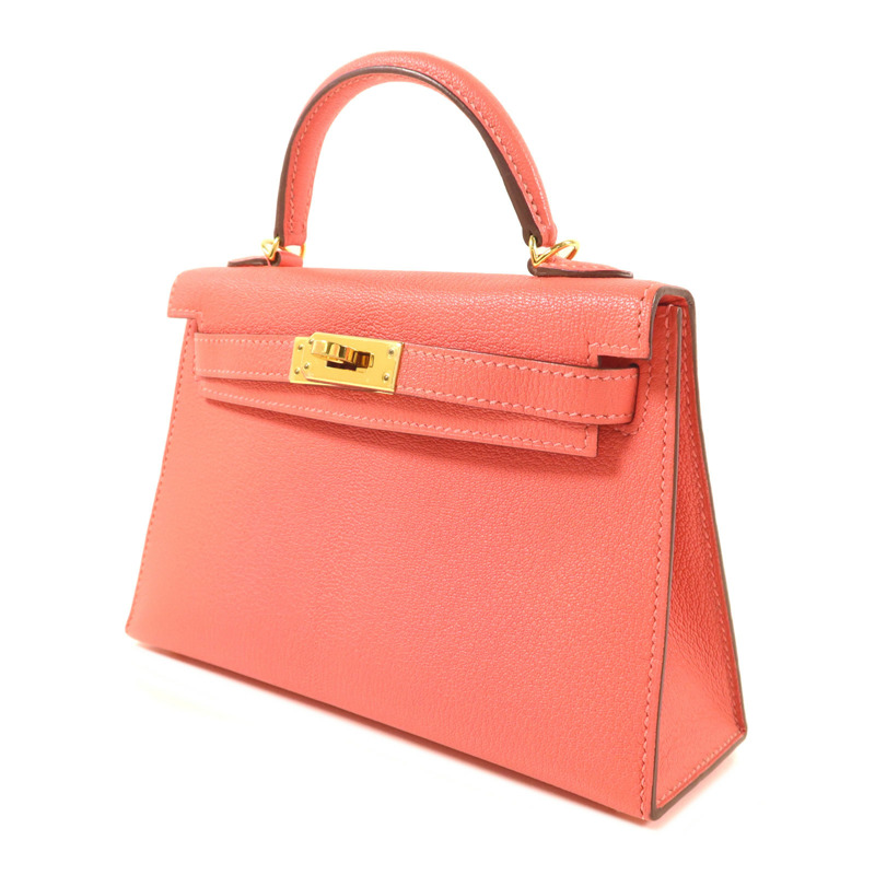 HERMES Chevre皮革Mini Kelly II手挽肩背兩用袋Rose Extreme-2
