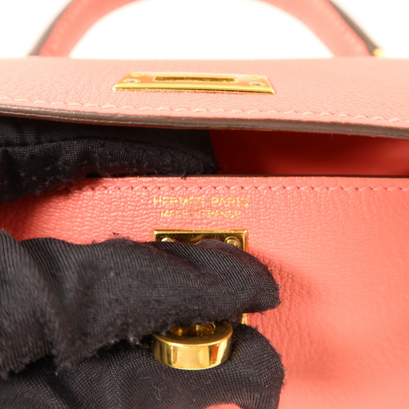 HERMES Chevre皮革Mini Kelly II手挽肩背兩用袋Rose Extreme-5