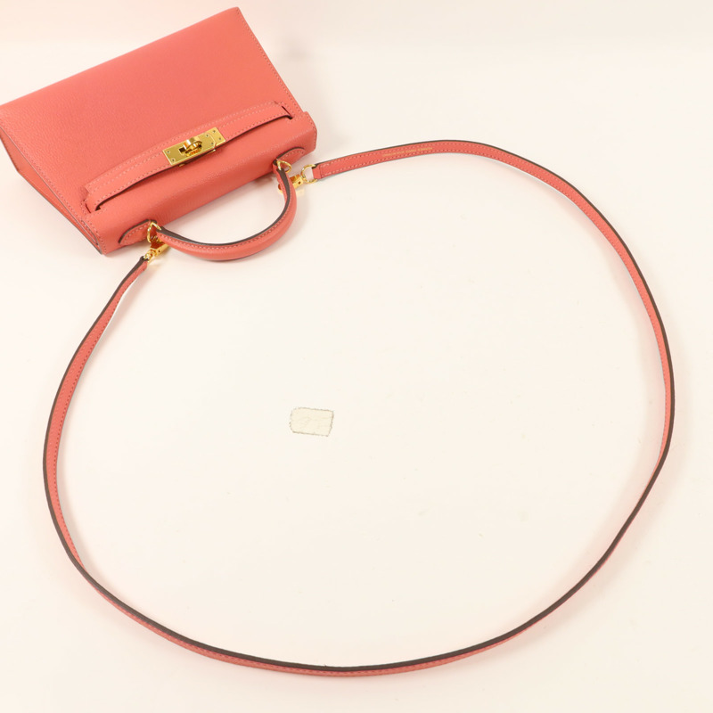 HERMES Chevre皮革Mini Kelly II手挽肩背兩用袋Rose Extreme-7