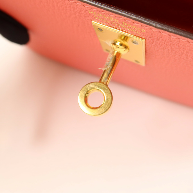 HERMES Chevre皮革Mini Kelly II手挽肩背兩用袋Rose Extreme-8