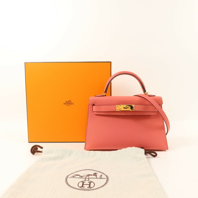 HERMES Chevre皮革Mini Kelly II手挽肩背兩用袋Rose Extreme-9