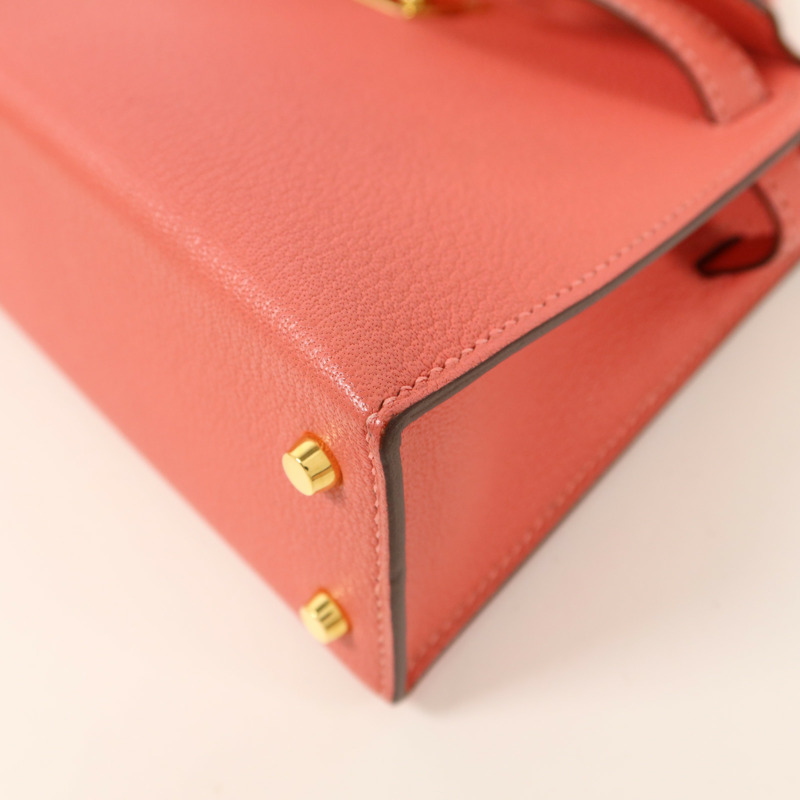 HERMES Chevre皮革Mini Kelly II手挽肩背兩用袋Rose Extreme-11