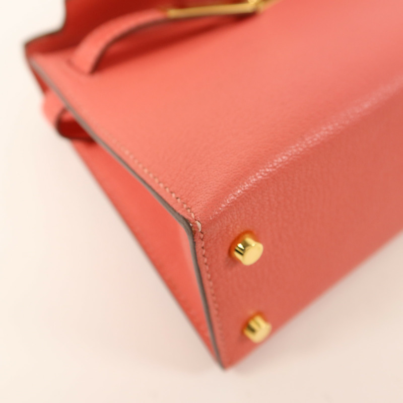 HERMES Chevre皮革Mini Kelly II手挽肩背兩用袋Rose Extreme-12