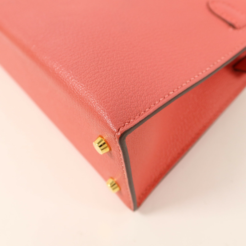 HERMES Chevre皮革Mini Kelly II手挽肩背兩用袋Rose Extreme-13