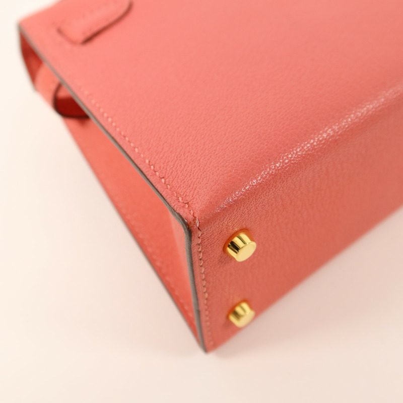 HERMES Chevre皮革Mini Kelly II手挽肩背兩用袋Rose Extreme-14