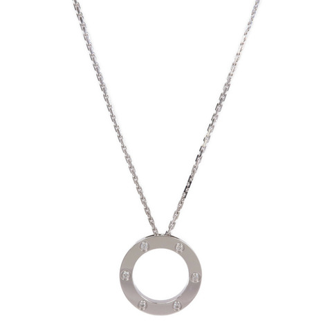CARTIER 18K白金Love Necklace 6 Diamonds鑽石項鍊