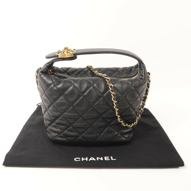 CHANEL 羊皮皮革Small Hobo鏈帶肩背袋-9