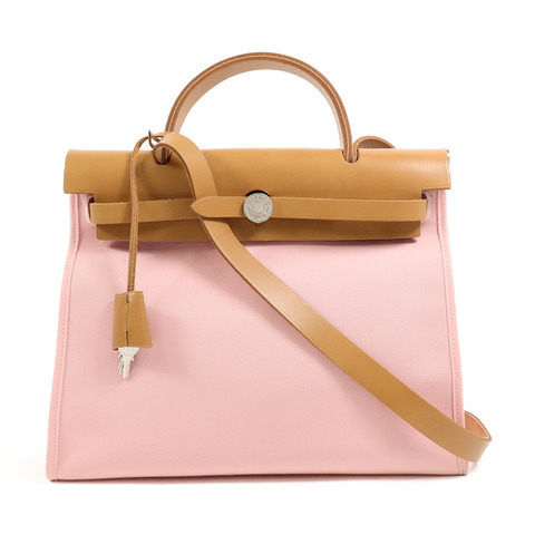 HERMES 帆布Herbag PM手挽肩背兩用袋Rose Sakura