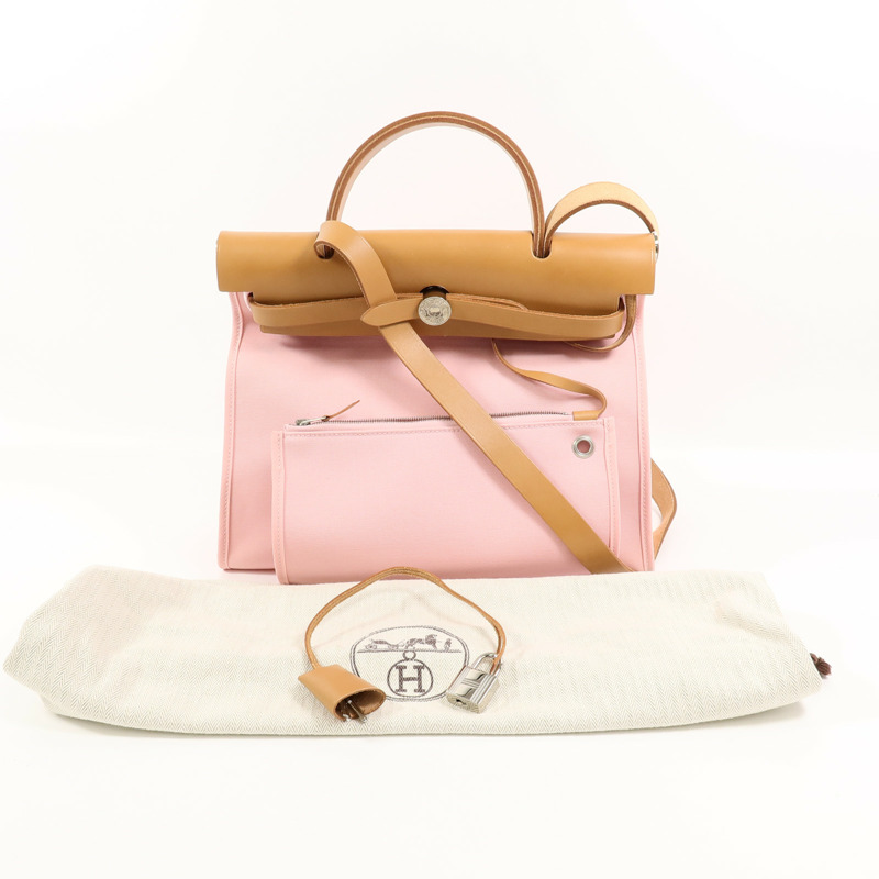 HERMES 帆布Herbag PM手挽肩背兩用袋Rose Sakura-12