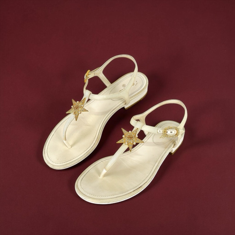 莉亞精品♡Chanel 金色星星水鑽涼鞋 38 二手-0