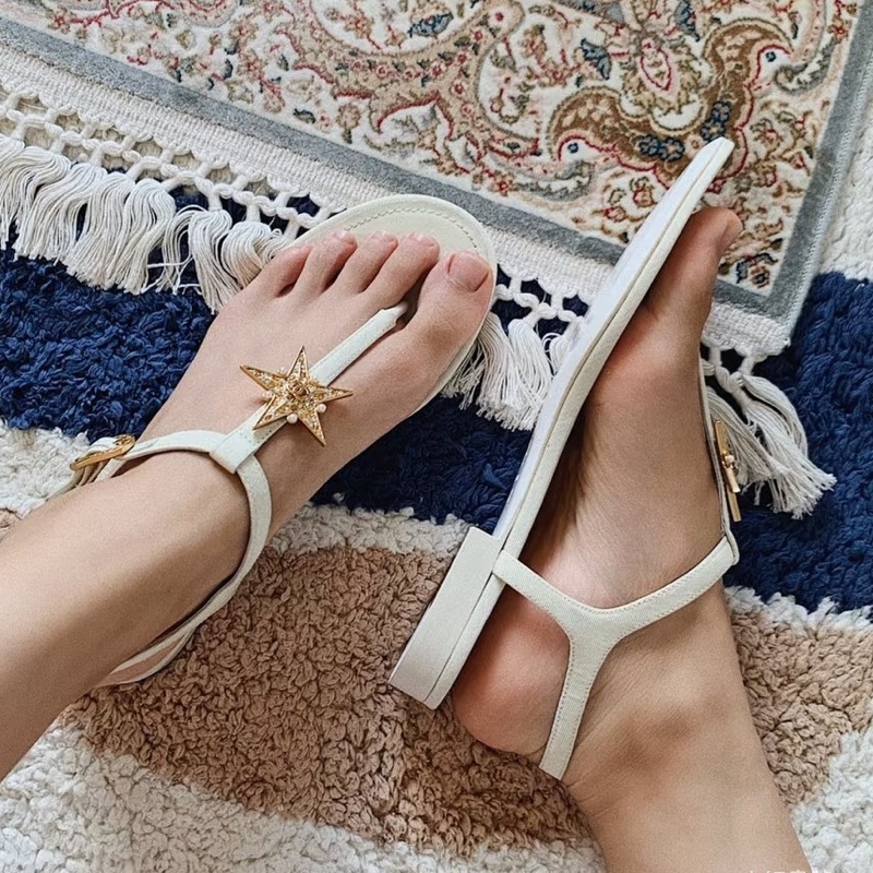 莉亞精品♡Chanel 金色星星水鑽涼鞋 38 二手-1