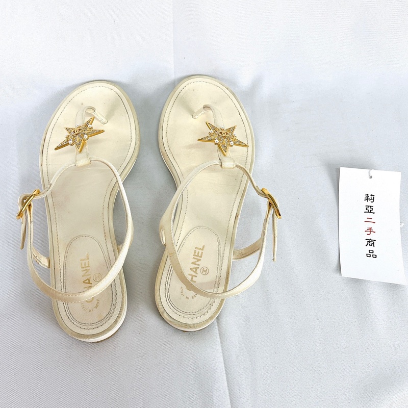莉亞精品♡Chanel 金色星星水鑽涼鞋 38 二手-5