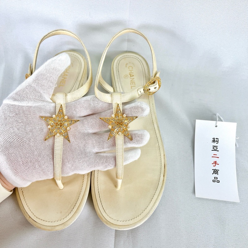 莉亞精品♡Chanel 金色星星水鑽涼鞋 38 二手-6