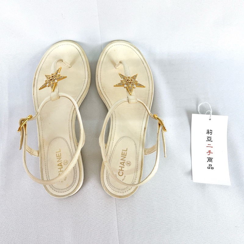 莉亞精品♡Chanel 金色星星水鑽涼鞋 38 二手-7