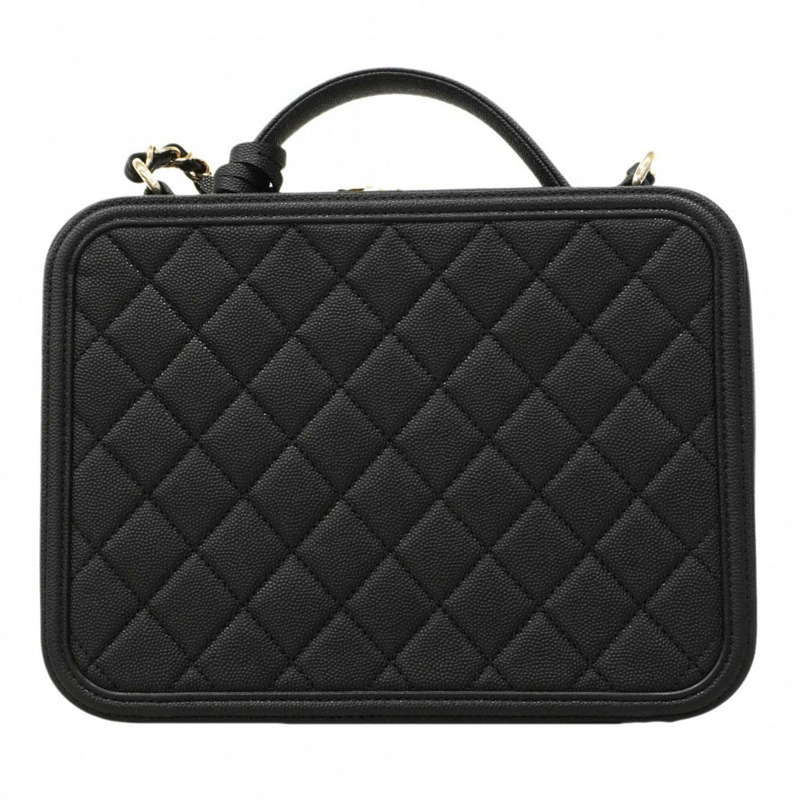 香奈兒 CC 鏤空鏈條肩背包，魚子醬紋皮革，黑色/香檳色，女士兩用包-6