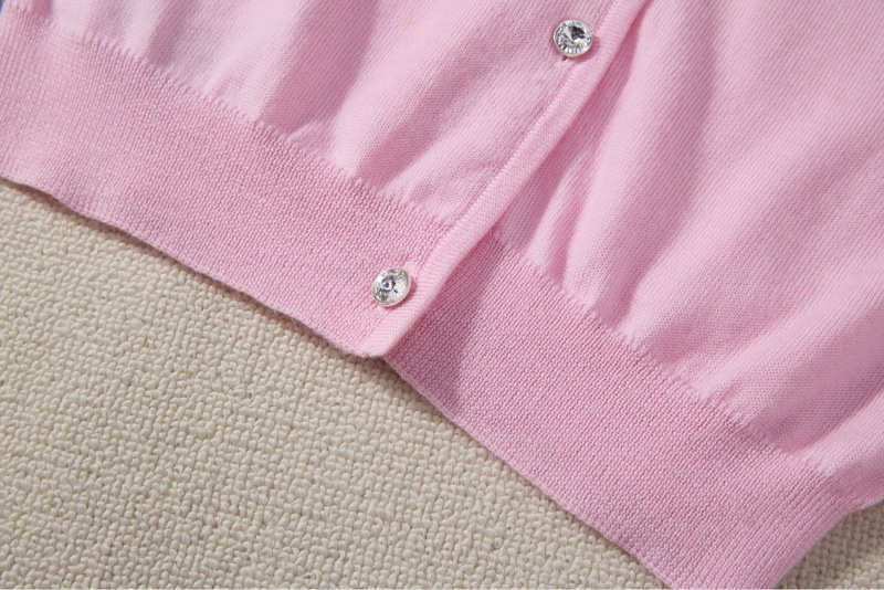 MiuMiu粉色珍珠扣薄款針織開衫-3