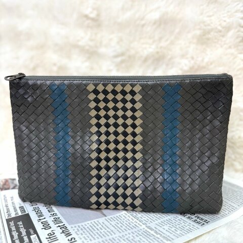 BV 拼色編織手拿包