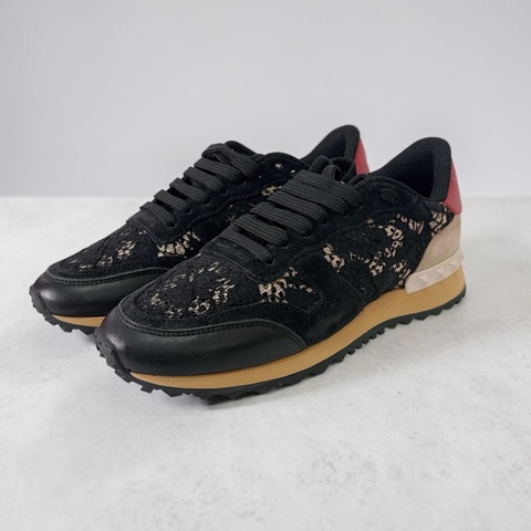 莉亞精品♡ Valentino 黑色蕾絲運動鞋#35.5 二手