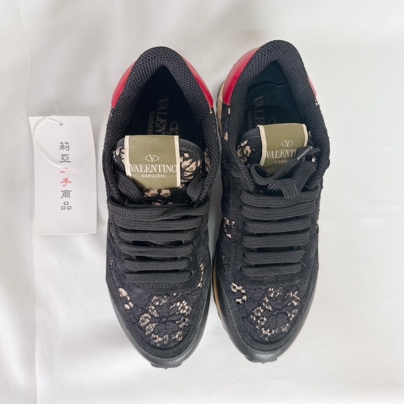 莉亞精品♡ Valentino 黑色蕾絲運動鞋#35.5 二手-2