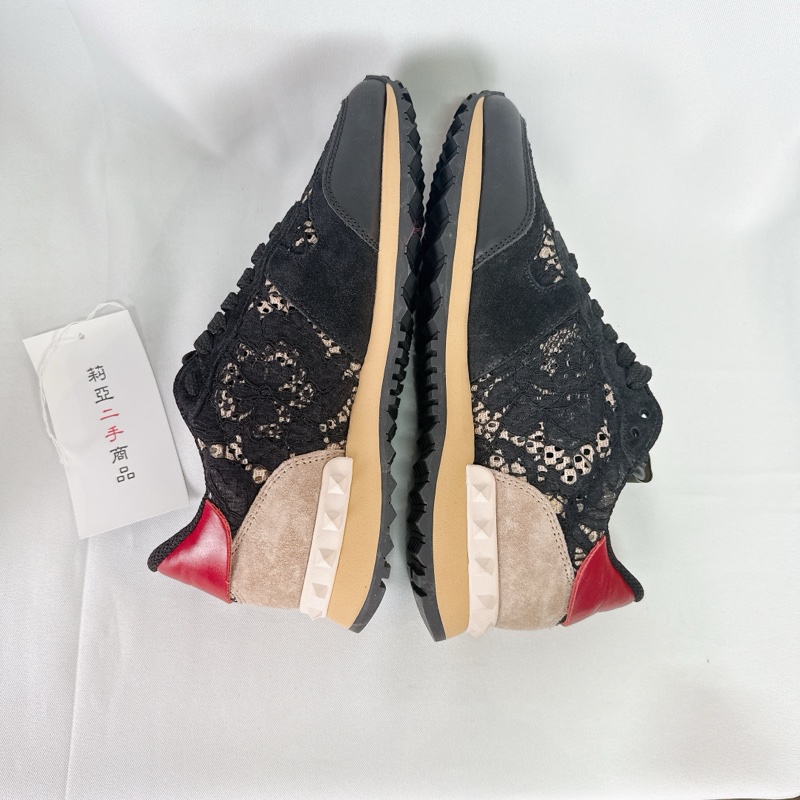 莉亞精品♡ Valentino 黑色蕾絲運動鞋#35.5 二手-3