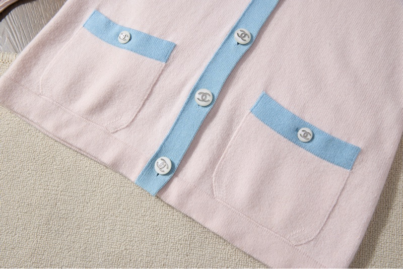 Chanel粉藍撞色V領針織開衫-2