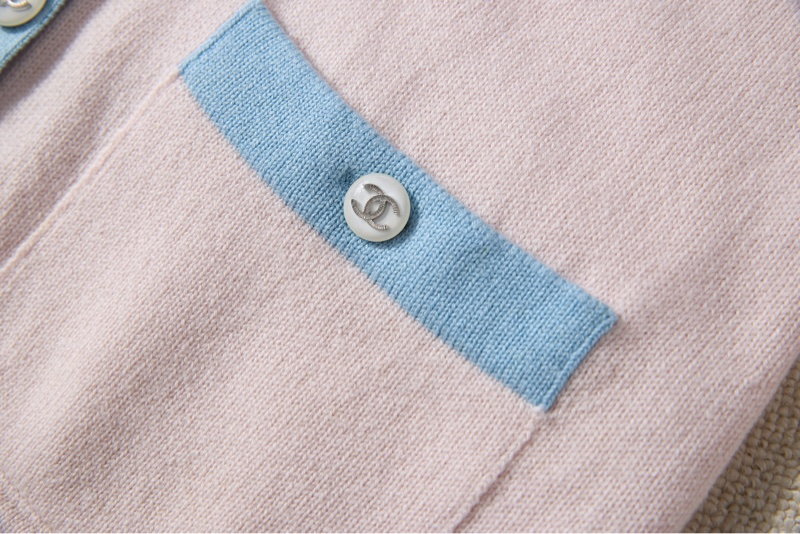 Chanel粉藍撞色V領針織開衫-4