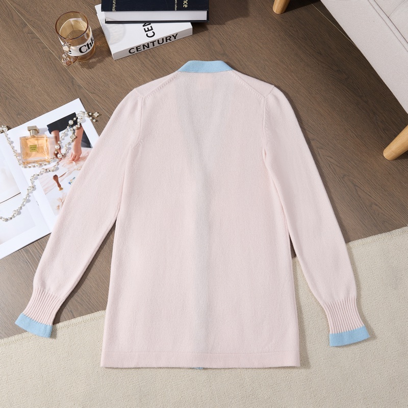 Chanel粉藍撞色V領針織開衫-6