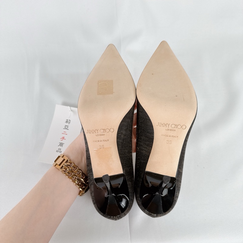 莉亞精品♡ Jimmy Choo 黑色金絲線高跟鞋#36 二手-1