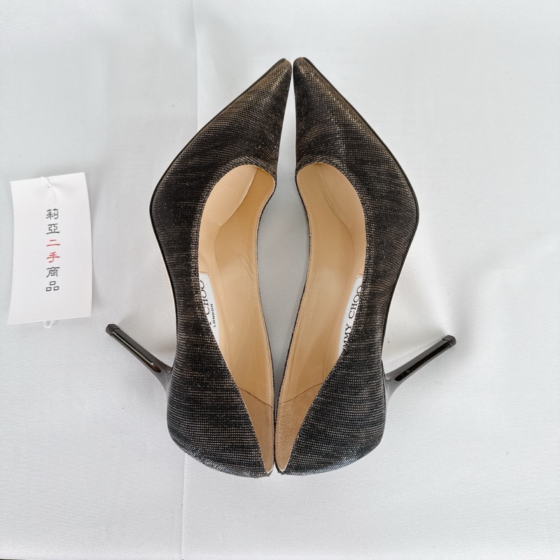 莉亞精品♡ Jimmy Choo 黑色金絲線高跟鞋#36 二手-2