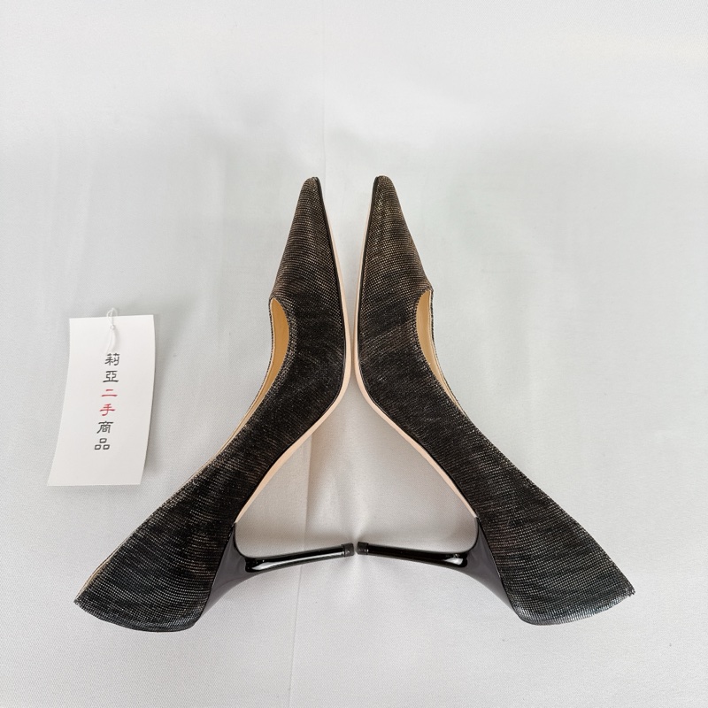 莉亞精品♡ Jimmy Choo 黑色金絲線高跟鞋#36 二手-3