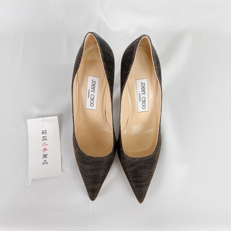 莉亞精品♡ Jimmy Choo 黑色金絲線高跟鞋#36 二手-5